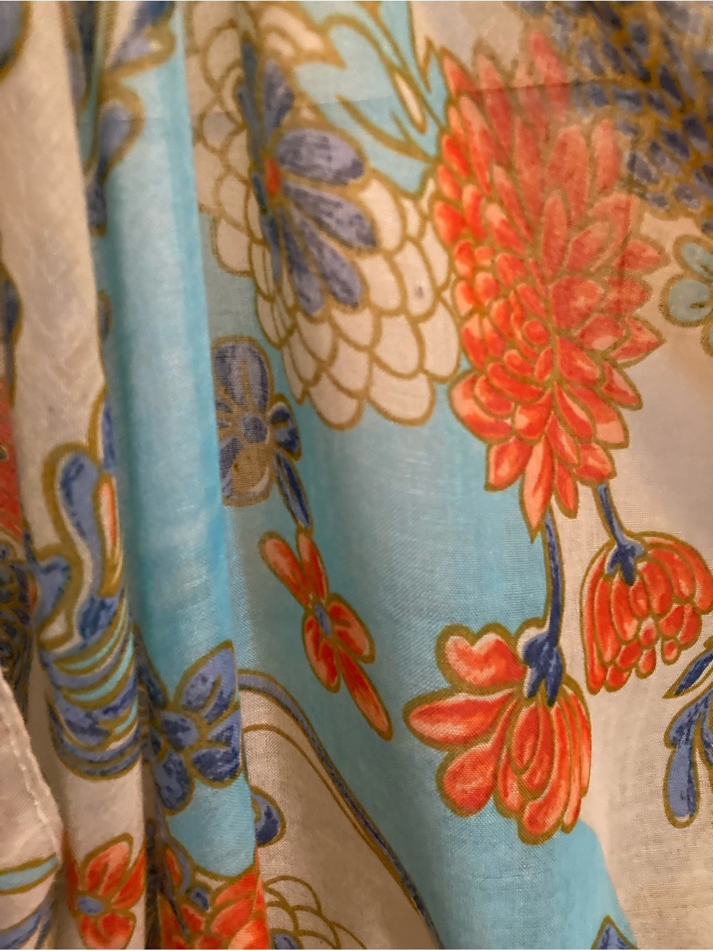 GORGEOUS Floral Scarf in Cream, Turquoise & Coral - Unbranded